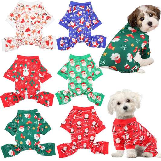 Jeere 6 Pcs Dog Christmas Pajamas Dog Holiday Xmas Pajamas Jumpsuit for Small Medium Boy Girl Dog Winter Pet Clothes (M)